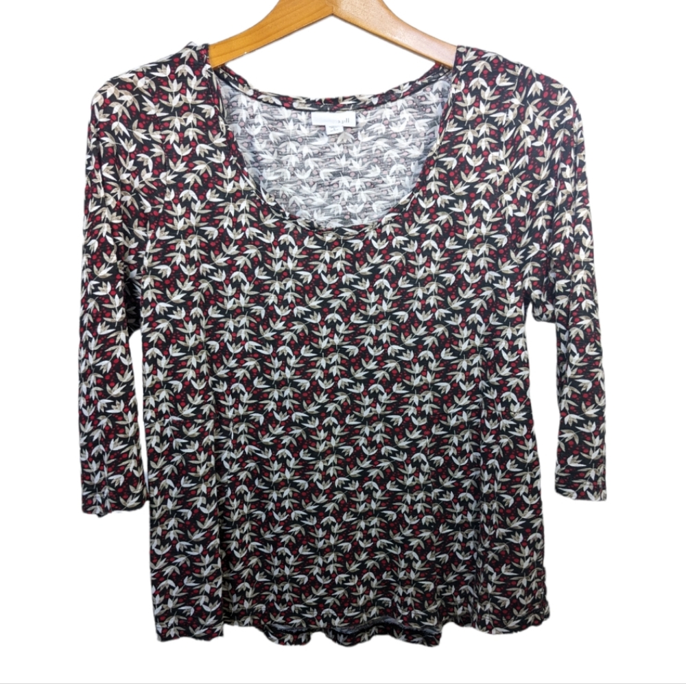 J. Jill Floral Print Scoop Neck 3/4 Sleeve Top Petite Small